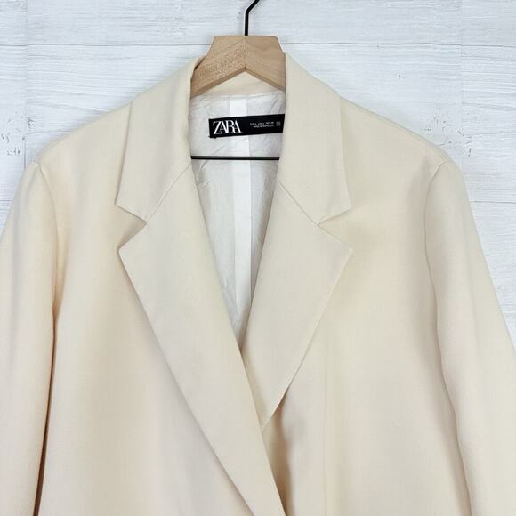 Zara Womens Oversized Double Breasted Blazer Size Large Ecru Academia Preppy - Picture 3 of 16